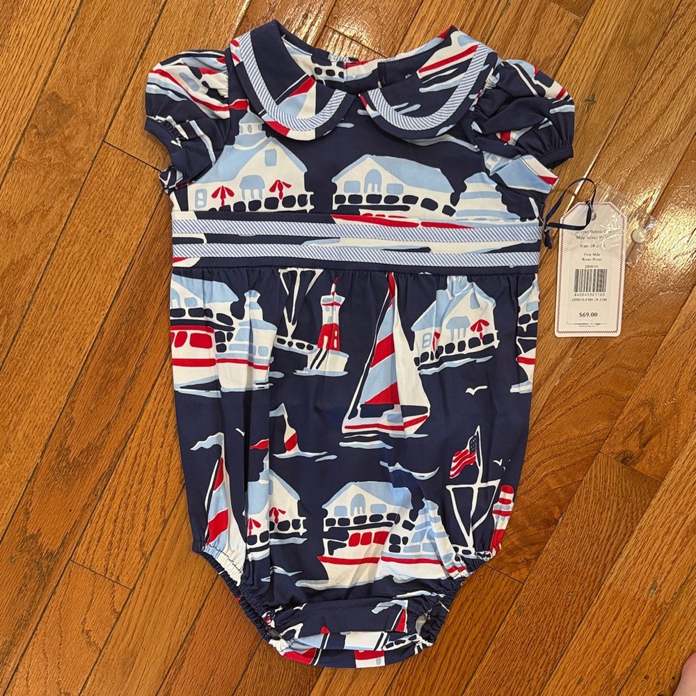 Classic Prep Nautical Print One Piece - Navy, Red, White